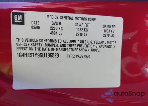 2006 Buick Lucerne Cxs из США, поврежденный, VIN 1G4HE57Y96U196529